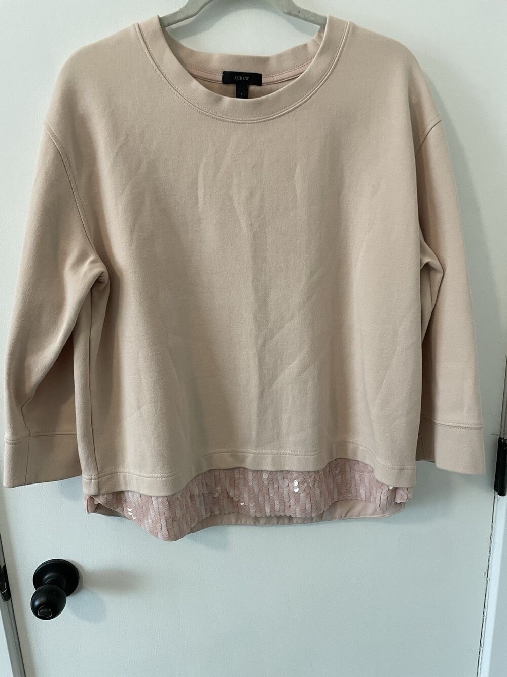 J.Crew Light Peach Women's Sequinned Trim 3/4 Sleeved Sweatshirt Size Large